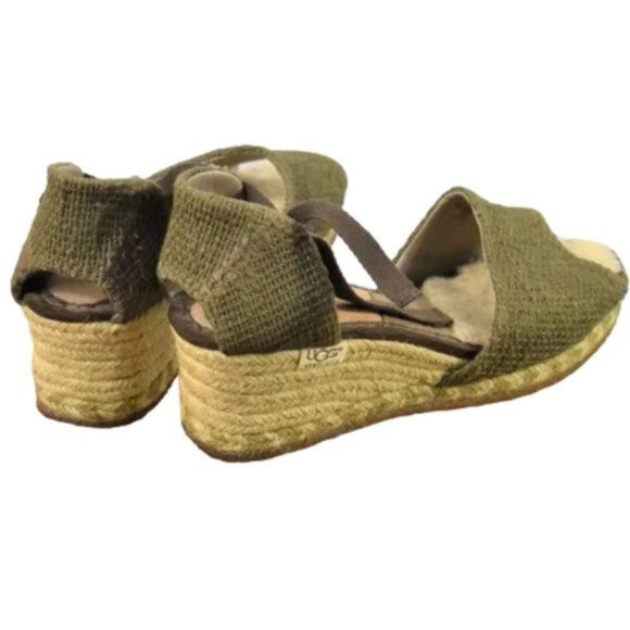 UGG  Delmar Olive and Natural Jute Styling Espadrille Wedge, Size 7 - Picture 6 of 10